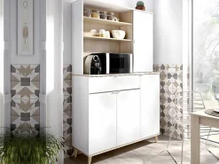 Keukenbuffet Wajdi - 4 Deuren, 1 Lade En 3 Nissen - Wit En Eiken-Vente-unique Hot