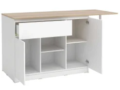 Keukeneiland Met 2 Deuren, 1 Lade En 2 Nissen - Wit En Licht Naturel - Tunori-Vente-unique Online