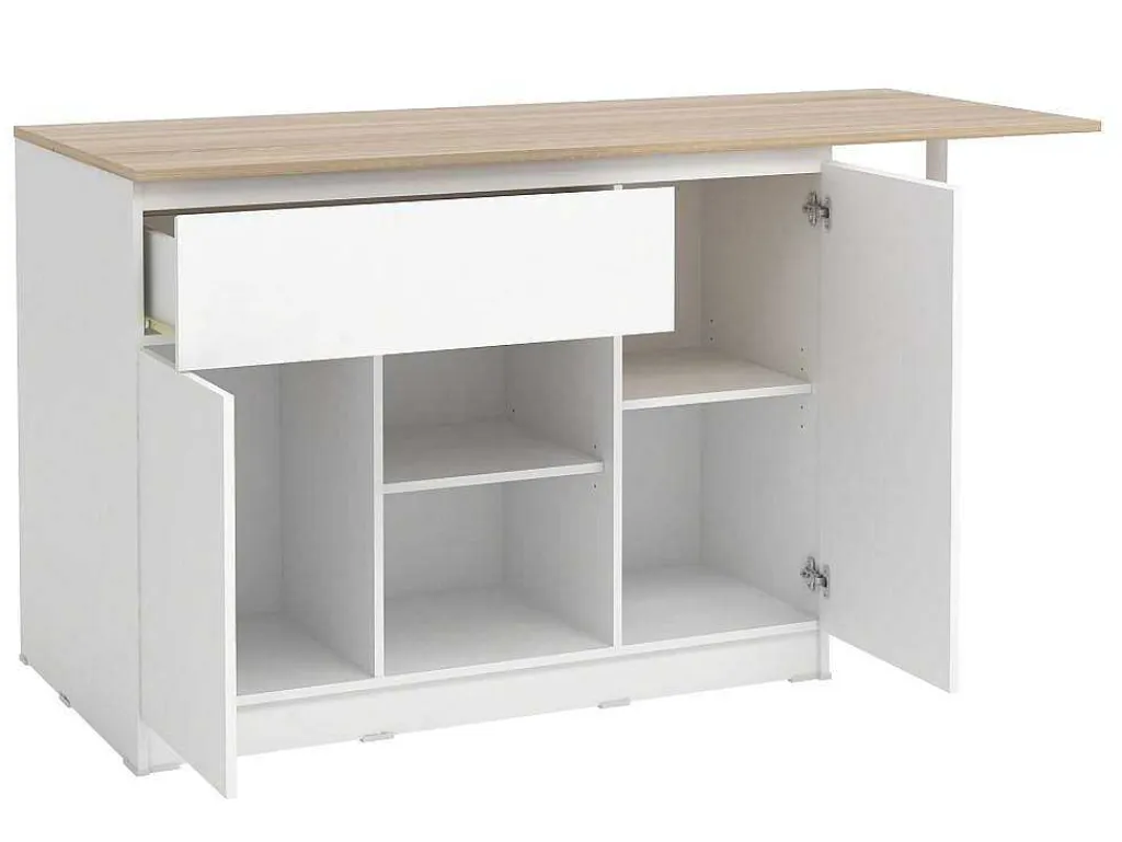 Keukeneiland Met 2 Deuren, 1 Lade En 2 Nissen - Wit En Licht Naturel - Tunori-Vente-unique Online