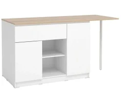 Keukeneiland Met 2 Deuren, 1 Lade En 2 Nissen - Wit En Licht Naturel - Tunori-Vente-unique Online