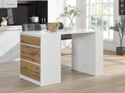 Keukeneiland Met 3 Lades En 8 Nissen Van Mdf - Licht Naturel En Wit - Palestrina-Vente-unique