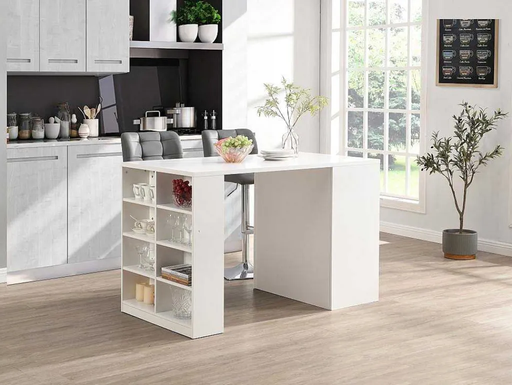 Keukeneiland Met 3 Lades En 8 Nissen Van Mdf - Licht Naturel En Wit - Palestrina-Vente-unique