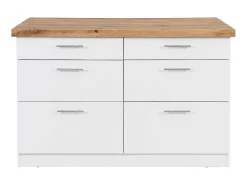 Keukeneiland Met 6 Lades Van Mdf En Metaal - Wit En Licht Naturel - Alegrita-Vente-unique Discount