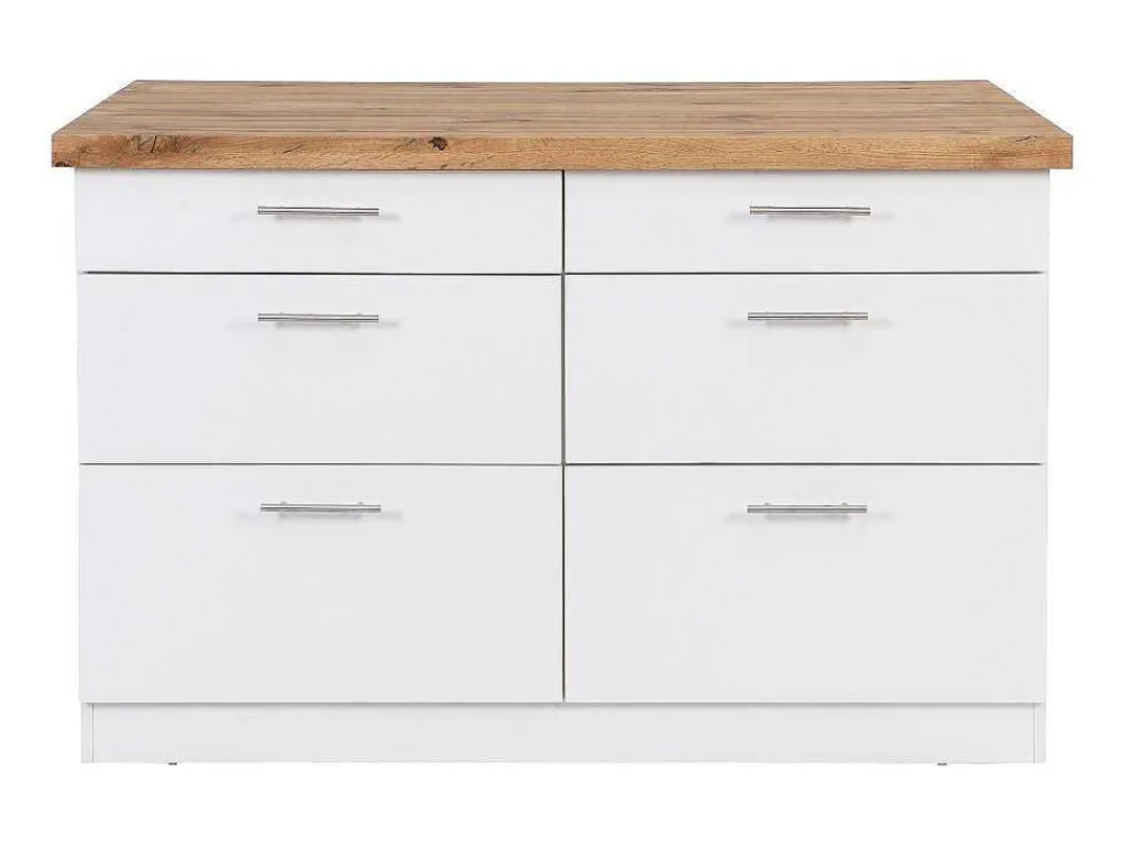 Keukeneiland Met 6 Lades Van Mdf En Metaal - Wit En Licht Naturel - Alegrita-Vente-unique Discount