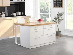 Keukeneiland Met 6 Lades Van Mdf En Metaal - Wit En Licht Naturel - Alegrita-Vente-unique Discount