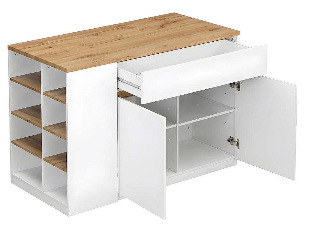 Keukeneiland Met Opbergruimte Meili - Wit En Eiken-Vente-unique Discount