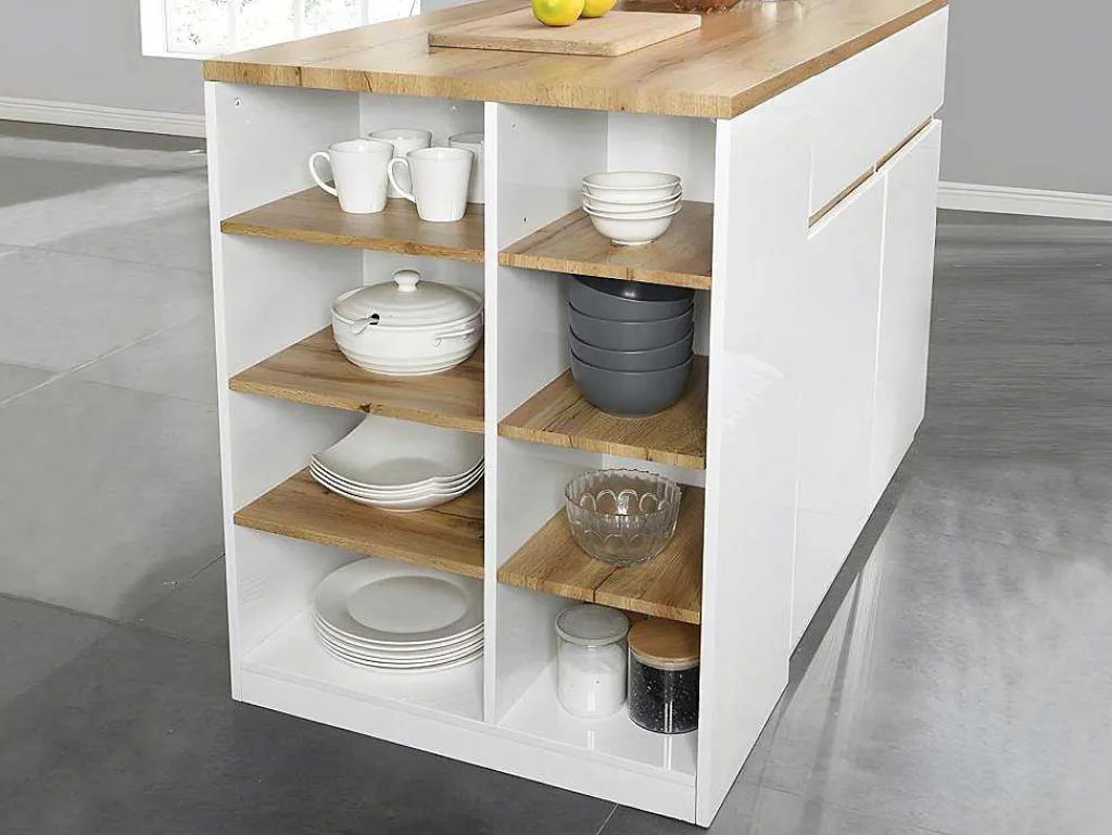 Keukeneiland Met Opbergruimte Meili - Wit En Eiken-Vente-unique Discount