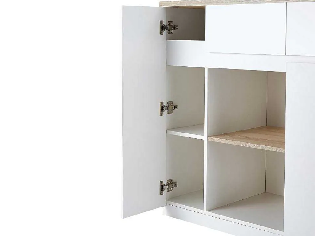 Keukeneiland Met Opbergruimte Van Mdf - Wit En Naturel - Belaza-Vente-unique Outlet