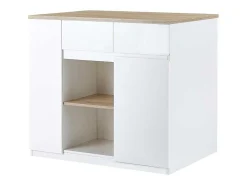 Keukeneiland Met Opbergruimte Van Mdf - Wit En Naturel - Belaza-Vente-unique Outlet