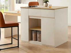 Keukeneiland Met Opbergruimte Van Mdf - Wit En Naturel - Belaza-Vente-unique Outlet