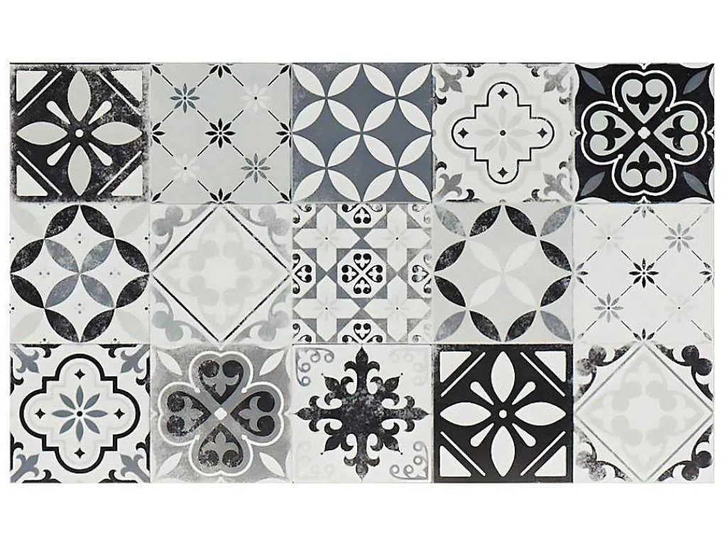 Keukentapijt Van Vinyl Met Vloertegelmotief Mosai - 49,5 X 83 Cm - Zwart En Wit-OZAIA New