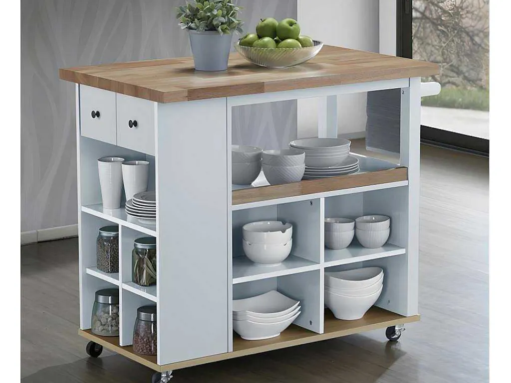 Keukentrolley Hannae - 2 Laden En 1 Plank - Hevea - Wit & Eiken-Vente-unique Discount