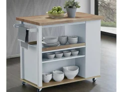 Keukentrolley Hannae - 2 Laden En 1 Plank - Hevea - Wit & Eiken-Vente-unique Discount