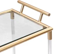 Keukentrolley Met Twee Bladen In Gehard Glas En Metaal - Transparant En Goudkleurig - Orula-Vente-unique Outlet