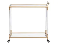 Keukentrolley Met Twee Bladen In Gehard Glas En Metaal - Transparant En Goudkleurig - Orula-Vente-unique Outlet