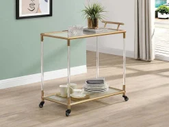 Keukentrolley Met Twee Bladen In Gehard Glas En Metaal - Transparant En Goudkleurig - Orula-Vente-unique Outlet