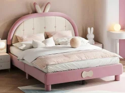 Kinderbed Bekleed Met Fluweel 140X200Cm - Met Lattenbodem - Roze-ModernLuxe Online