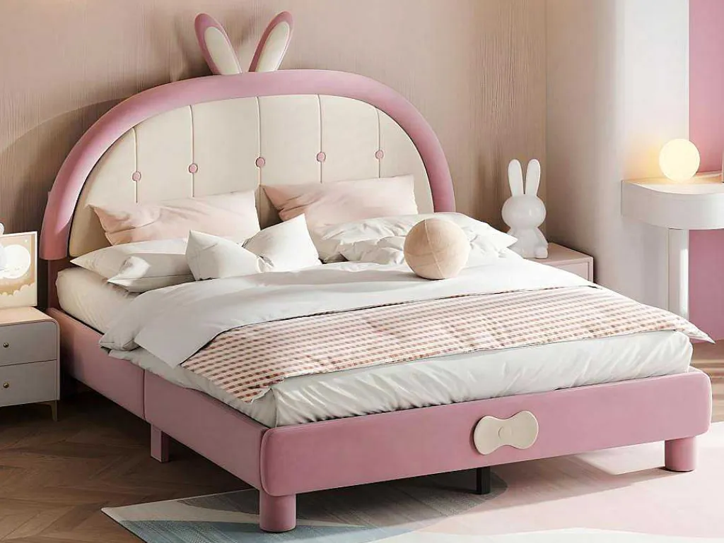 Kinderbed Bekleed Met Fluweel 140X200Cm - Met Lattenbodem - Roze-ModernLuxe Online