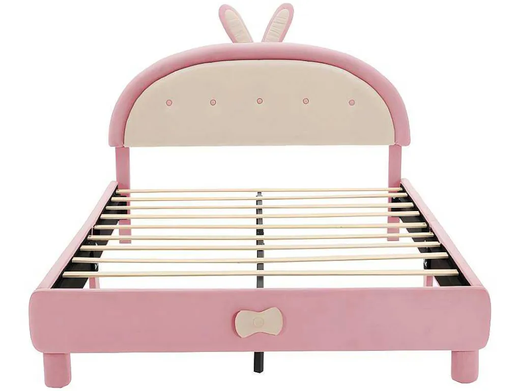 Kinderbed Bekleed Met Fluweel 140X200Cm - Met Lattenbodem - Roze-ModernLuxe Online