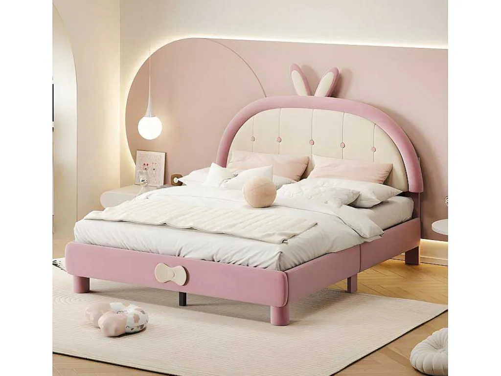 Kinderbed Bekleed Met Fluweel 140X200Cm - Met Lattenbodem - Roze-ModernLuxe Online