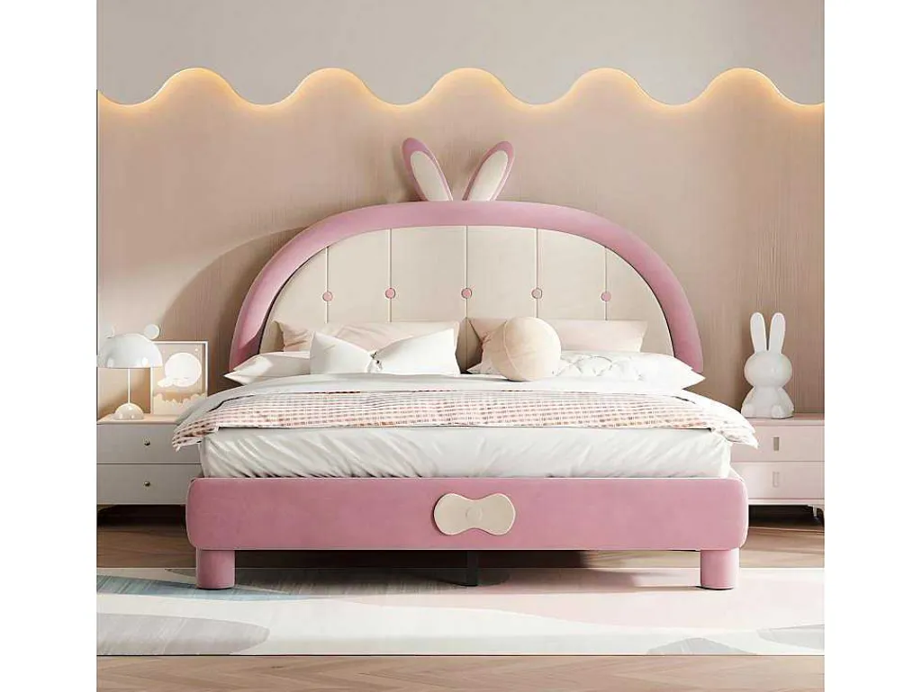 Kinderbed Bekleed Met Fluweel 140X200Cm - Met Lattenbodem - Roze-ModernLuxe Online