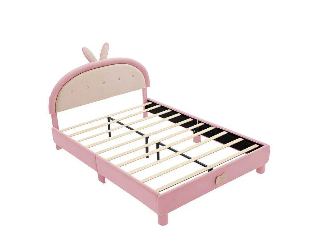 Kinderbed Bekleed Met Fluweel 140X200Cm - Met Lattenbodem - Roze-ModernLuxe Online