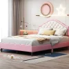 Kinderbed 140X200Cm Met Gewatteerde Rugleuning In Kunstleer - Lattenbodem - Roze-ModernLuxe Hot
