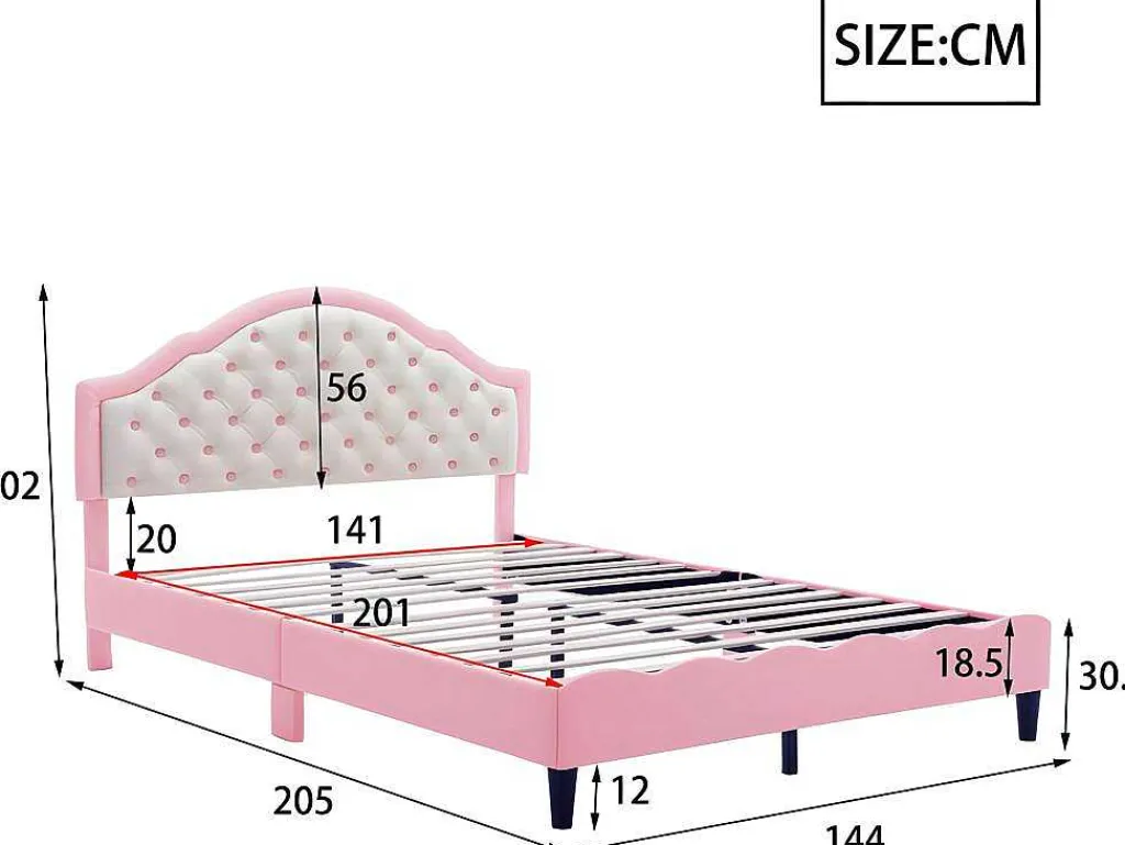 Kinderbed 140X200Cm Met Gewatteerde Rugleuning In Kunstleer - Lattenbodem - Roze-ModernLuxe Hot