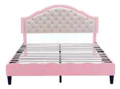 Kinderbed 140X200Cm Met Gewatteerde Rugleuning In Kunstleer - Lattenbodem - Roze-ModernLuxe Hot