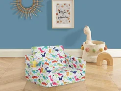 Kinderfauteuil Van Fluweel Met Dinosaurus Motieven - Wit - Almagro-Vente-unique Best