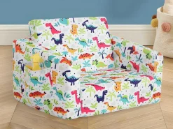 Kinderfauteuil Van Fluweel Met Dinosaurus Motieven - Wit - Almagro-Vente-unique Best