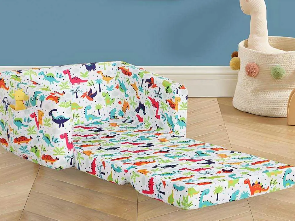 Kinderfauteuil Van Fluweel Met Dinosaurus Motieven - Wit - Almagro-Vente-unique Best
