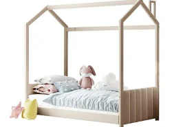 Kinderhutbed 90X200Cm In Fluweel - Lattenbodem - Beige-ModernLuxe New
