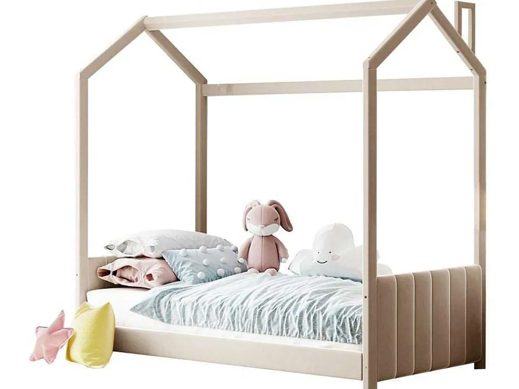 Kinderhutbed 90X200Cm In Fluweel - Lattenbodem - Beige-ModernLuxe New