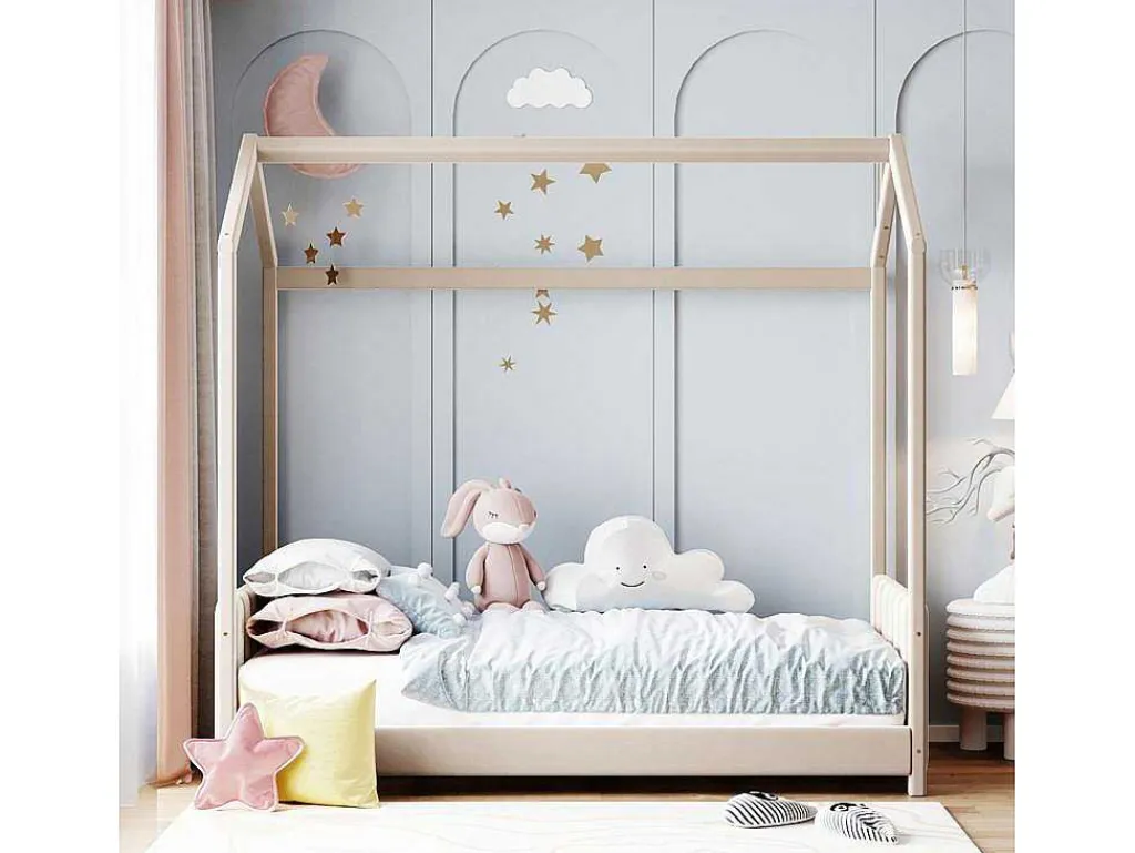Kinderhutbed 90X200Cm In Fluweel - Lattenbodem - Beige-ModernLuxe New