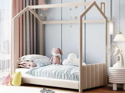 Kinderhutbed 90X200Cm In Fluweel - Lattenbodem - Beige-ModernLuxe New
