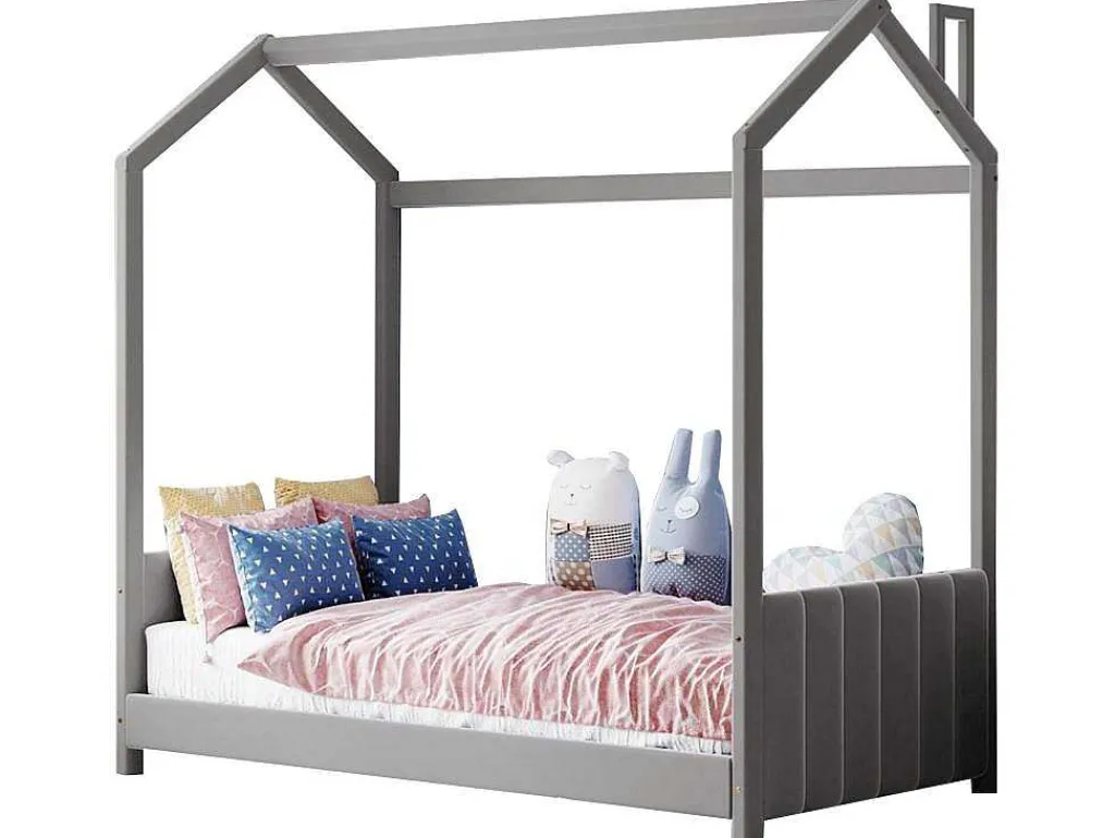 Kinderhutbed 90X200Cm In Fluweel - Lattenbodem - Grijs-ModernLuxe Discount