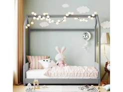 Kinderhutbed 90X200Cm In Fluweel - Lattenbodem - Grijs-ModernLuxe Discount