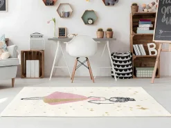 Kindertapijt Met Feeenmotief Ariel - Afwerking In Goudkleurige Lurexdraad - 120 X 170 Cm - Ecru En Roze-OZAIA Clearance