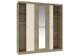 Kledingkast - 3 Schuifdeuren - Met Spiegel - L205Cm - Naturel En Beige - Didda Ii-Vente-unique Best