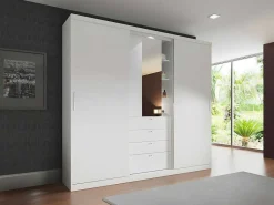 Kledingkast - Schuifdeuren - Spiegel En Lades - L 240 Cm - Wit - Bodil-Vente-unique Discount