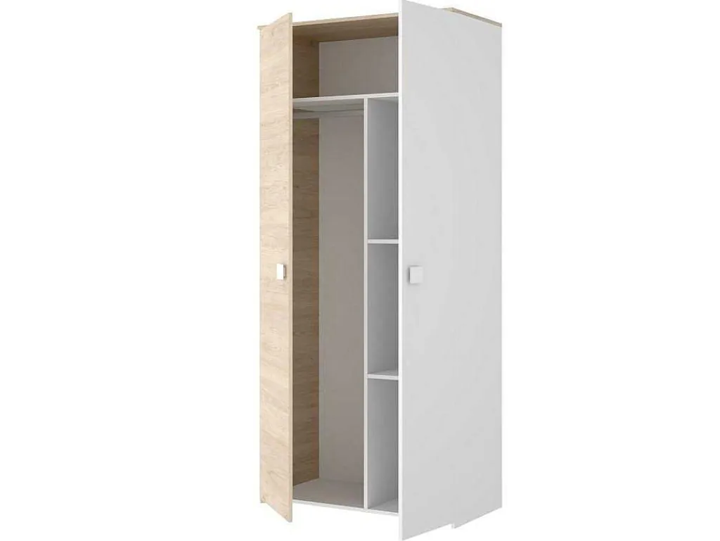 Kledingkast Sonia - 2 Deuren - L95 Cm - Kleuren: Eiken En Wit-Vente-unique New