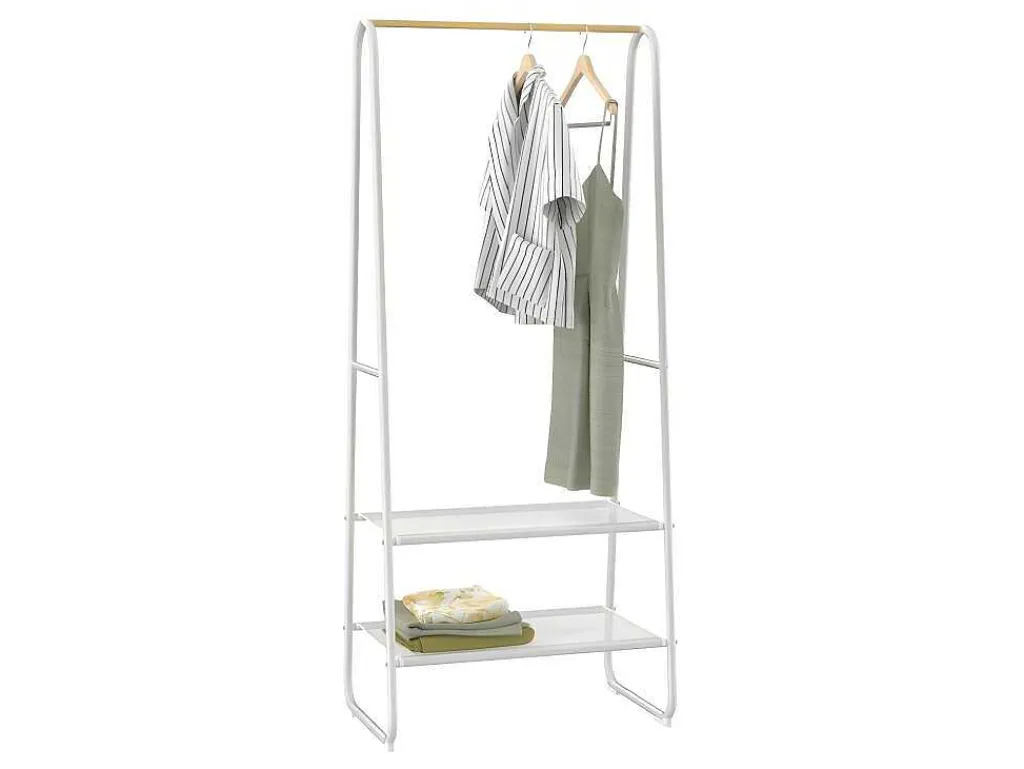Kledingrek - L64 Cm - Wit Metaal En Beukenhout - Dogu-Vente-unique New