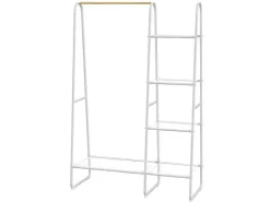 Kledingrek - L100 Cm - Wit Metaal En Beukenhout - Dogu-Vente-unique