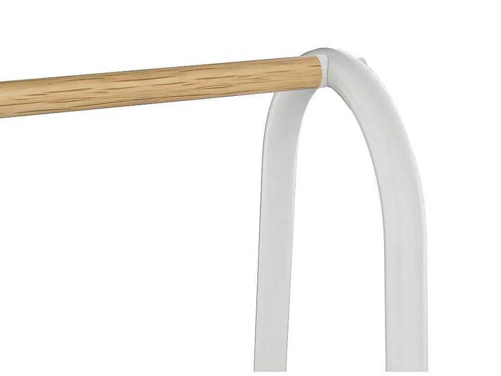Kledingrek - L100 Cm - Wit Metaal En Beukenhout - Dogu-Vente-unique