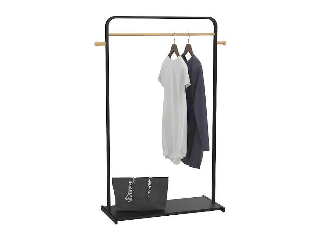 Kledingrek Selin - L90 Cm - Zwart Metaal En Beukenhout-Vente-unique New