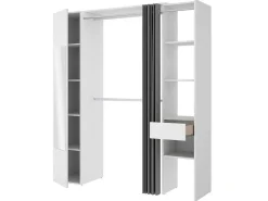 Kleerkast Met Gordijn En 1 Deur - Met Spiegel - L177 Cm - Wit En Grijs - Bertrand-Vente-unique Sale