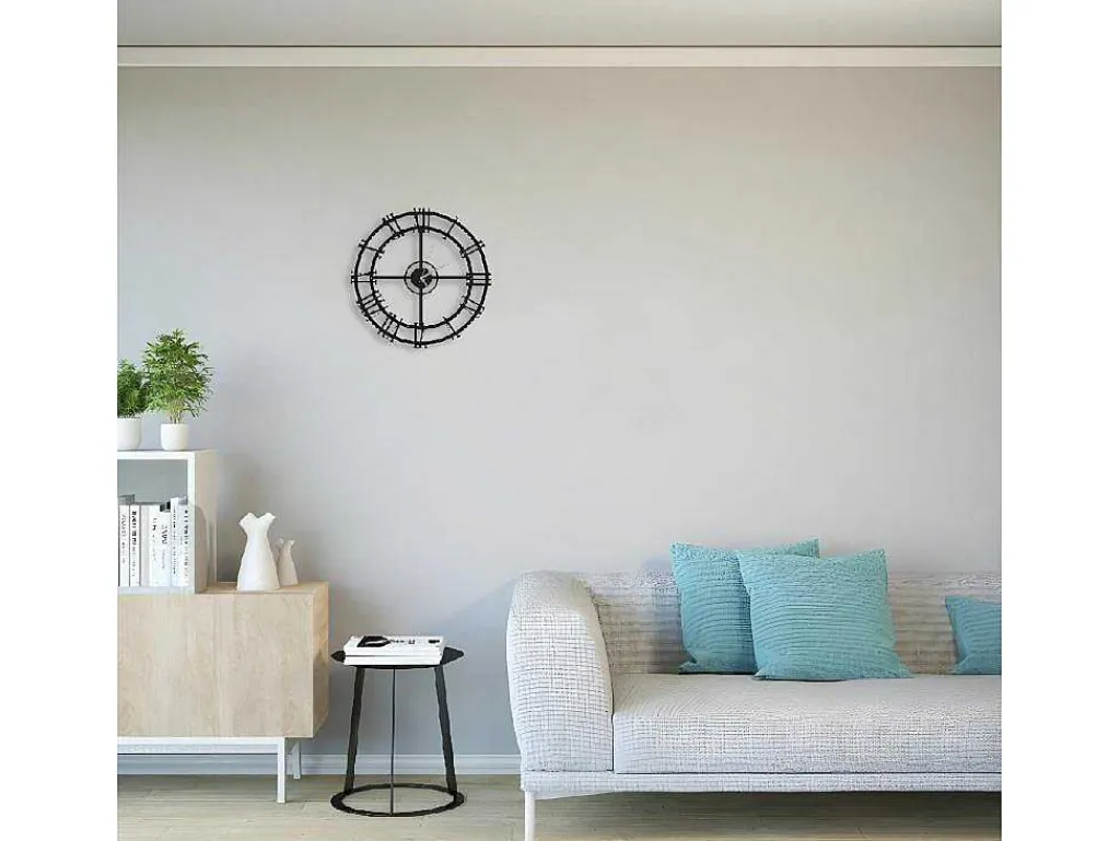 Klok Vintage 1, Zwart, Zilver, 50X0,16X50 Cm,-EPIKASA Outlet
