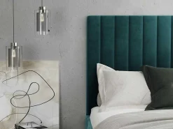 Kofferbed En Hoofdbord Met Verticale Stiksels - 160 X 200 Cm - Fluweel - Eendblauw - Larali - Van-PASCAL MORABITO Sale