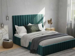 Kofferbed En Hoofdbord Met Verticale Stiksels - 160 X 200 Cm - Fluweel - Eendblauw - Larali - Van-PASCAL MORABITO Sale